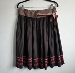 HUGO Hugo Boss Roxana Pleated Midi Skirt Brown Wrap Tie Waist Size US 4
